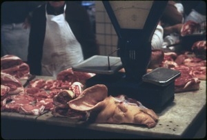 Meat stall at market