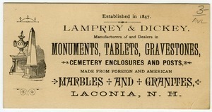 Lamprey & Dickey, Manufacturer of and Dealers in Monuments, Tablets, Gravestones