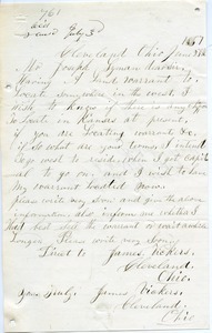 Letter from James Vickers to Joseph Lyman