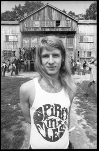 Michael Metelica standing in front of the Warwick dormitory, Brotherhood of the Spirit commune