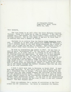 Letter from Judi Chamberlin to Leonard Roy Frank