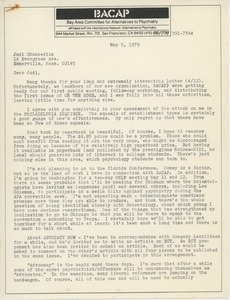 Letter from Leonard Roy Frank to Judi Chamberlin