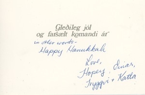 Card from Hope Knútsson to Judi Chamberlin