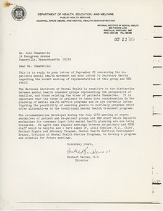 Letter from Herbert Pardes to Judi Chamberlin