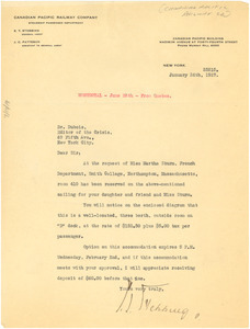 Letter from Canadian Pacific Railway Company to W. E. B. Du Bois