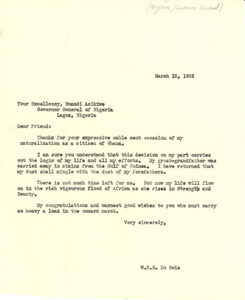 Letter from W. E. B. Du Bois to Governor General of Nigeria