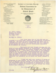 Letter from NAACP District of Columbia Branch to W. E. B. Du Bois