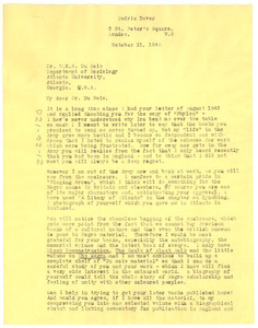 Letter from Cedric Dover to W. E. B. Du Bois