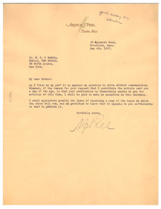 Letter from Arthur J. Peel to W. E. B. Du Bois