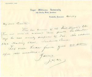 Letter from John W. Work to W. E. B. Du Bois