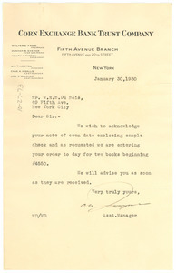 Letter from the Corn Exchange Bank Trust Company to W. E. B. Du Bois
