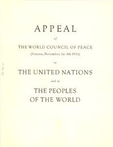 Appeal of the World Council of Peace to the United Nations and to the peoples of the world
