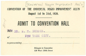 Admit to the convention of the Universal Negro Improvement Association