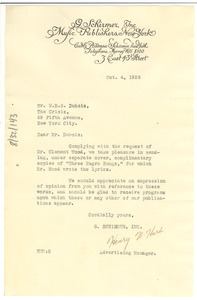 Letter from G. Schirmer, Inc. to W. E. B. Du Bois