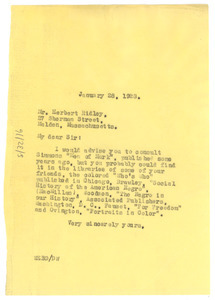 Letter from W. E. B. Du Bois to Herbert Ridley