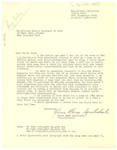 Letter from Doris Marx Spieldoch to W. E. B. Du Bois