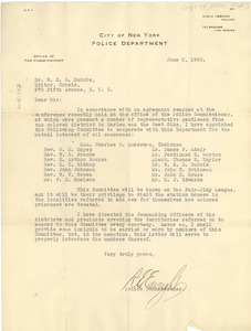 Letter from New York City Police Department to W. E. B. Du Bois