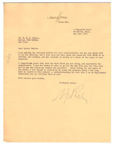 Letter from Arthur J. Peel to W. E. B. Du Bois