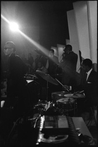 Muddy Waters Blues Band at the Boston Tea Party: Luther 'Georgia Boy' Johnson, Muddy Waters, Birmingham Jones, and S. P. Leary pictured onstage from left to right