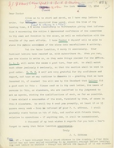 Transcript of letter from J. S. Gibbons to Erasmus Darwin Hudson