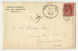 Envelope for a letter to Amos Alonzo Stagg from the Princeton University Football Association dated September 22, 1891