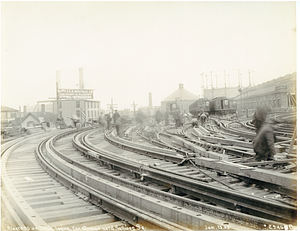 Progress on track laying, car storage yard, Sullivan Square