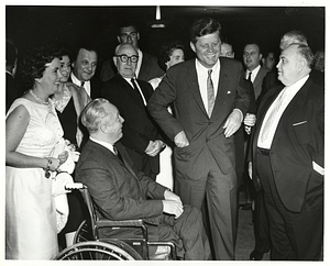 Mayor John F. Collins, Mary Collins, and President John F. Kennedy with unidentified group of people.