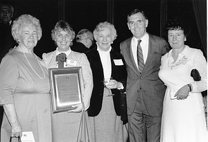 Mayor Raymond L. Flynn and his wife Catherine (Kathy) with unidentified women at a Labore' Center event