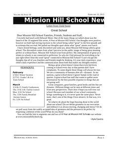 Mission Hill School newsletter, February 15, 2013