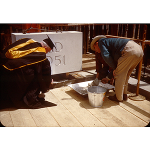 Laying Cornerstone of Library; Dr. Ell, Dean Everett(?)