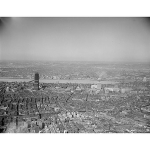 South End to Back Bay, Prudential building construction, view to Charles River, Boston, MA