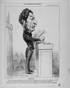 ROUHER. Ministre auvergnat, célèbre pour sa profession de foi légèrement socialiste adressée aux électeurs en 1848. Depuis qu'il est ministre de la justice les opinions de ce représentant se sont beaucoup modifiées. Lorsque vous prononcez son nom, articulez distinctement l'R final, sans cela on pourrait comprendre Rouhé.