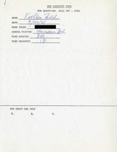 Citywide Coordinating Council daily monitoring report for Charlestown High School by Kathleen Field, 1975 September 29