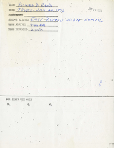 Citywide Coordinating Council daily monitoring report for East Boston High School by Richard D. Rand, 1976 January 22