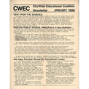 Citywide Educational Coalition newsletter, January, 1985.