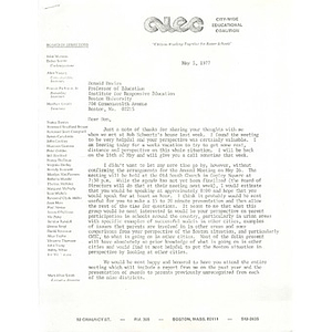 Letter, Institute for Responsive Education, May 5, 1977.