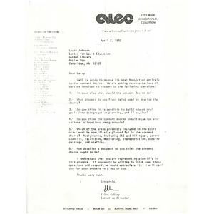 Letter, Larry Johnson, April 2, 1982.