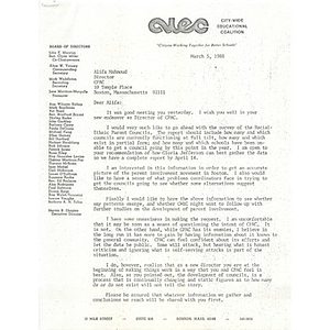 Letter, Citywide Educational Coalition, March 5, 1980.