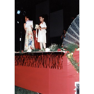 Beauty contestant on the stage during the 1998 Festival Betances beauty contest.