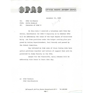 Letter, Concerns of CDAC 8.