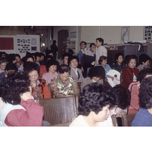 Participants at a garment workers' meeting