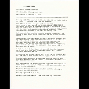 Minutes of Goldenaires meeting held January 10, 1991