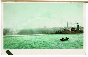 Fireboats in action putting out fire on wharf, Boston, Mass., 1906