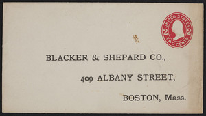 Envelope for Blacker & Shepard Co., real estate, 409 Albany Street, Boston, Mass., undated