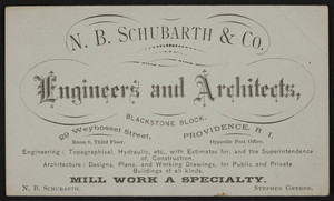 Trade card for N.B. Schubarth & Co., engineers and architects, 29 Weybosset Street, Providence, Rhode Island, undated