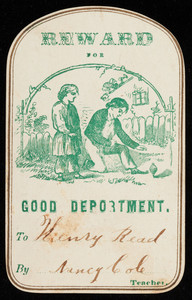 Reward for good deportment to Henry Read by Nancy Cole, teacher, location unknown