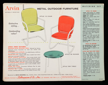 Arvin Metal Outdoor Furniture, Arvin Industries, Inc., Columbus, Indiana