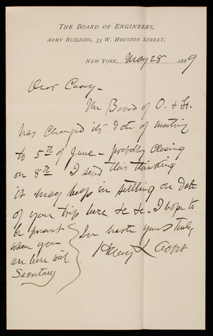 Henry L. Abbot to Thomas Lincoln Casey, May 28, 1889