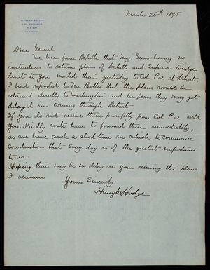 Henry Hodge to Thomas Lincoln Casey, March 26, 1895
