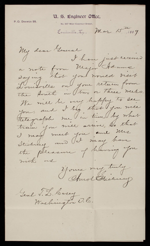 Amos Stickney to Thomas Lincoln Casey, March 15, 1889